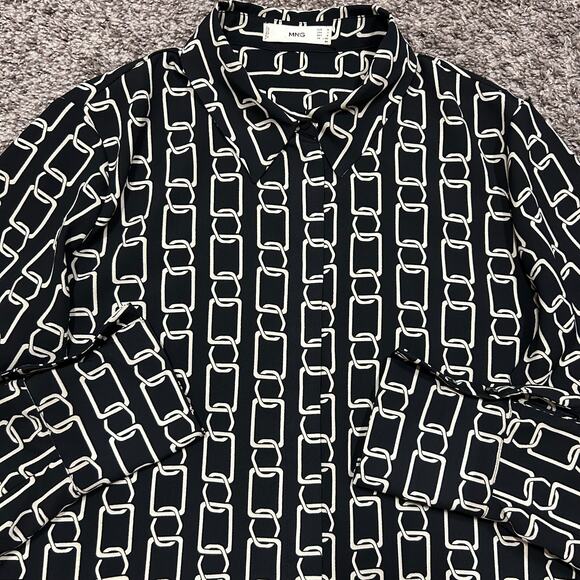 MNG by Mango Chainlink Shirt Long Sleeve Button Up Polyester Blouse Size 6 - Picture 2 of 8